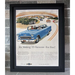 Framed 1955 VTG Original Magazine Ad Chevrolet It's Making '55 Famous For Fun